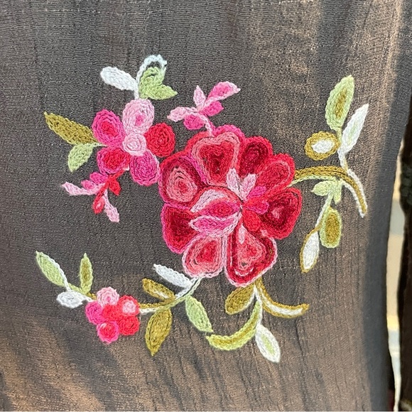 Figueroa & Flower dress Large gauze brown floral embroidered boho boat neck - Picture 4 of 7